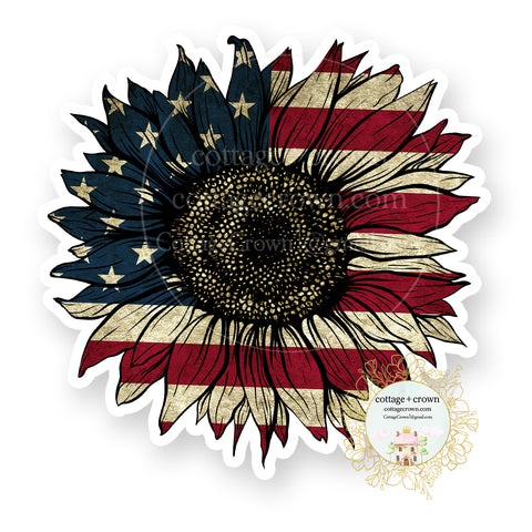 American Flag Sunflower - Vinyl Decal Sticker