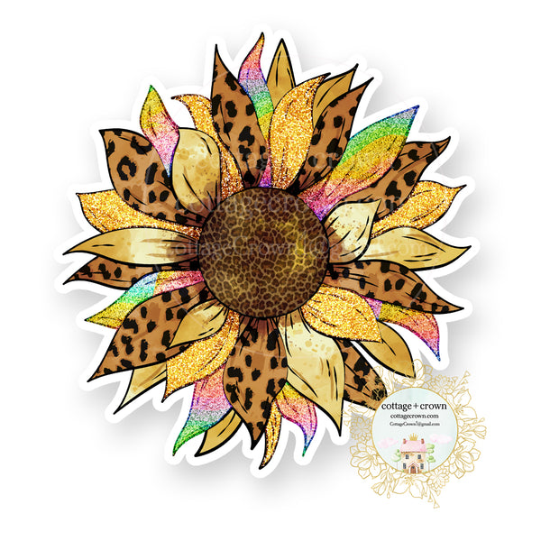 Rainbow Leopard Print Sunflower - Vinyl Decal Sticker