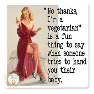 Vegetarian Funny Baby Meme - Retro Pin-Up - Vinyl Decal Sticker