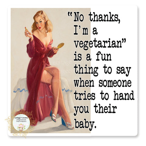 Vegetarian Funny Baby Meme - Retro Pin-Up - Vinyl Decal Sticker