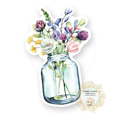 Wildflowers - Wildflower Mason Jar - Farmhouse - Vinyl Decal Sticker