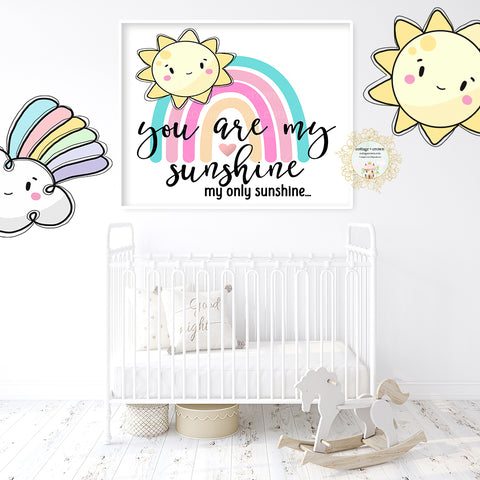 You Are My Sunshine Kawaii Rainbow Wall Art Print - Rainbow - Sun