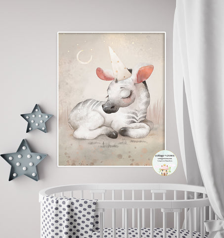 Zebra Party Hat Ethereal Carnival Zoo Animal Safari Wall Art Print