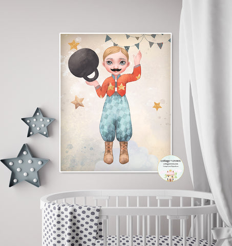 Boy Weightlifter Circus Performer Amusement Park Carnival Wall Art Print