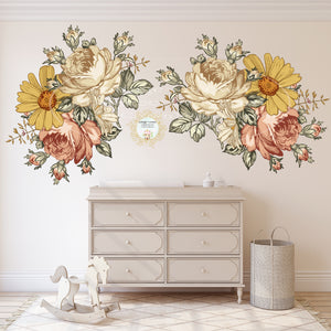 Sale 2 Hibiscus Vintage Daisy Rose Blush Flower Bouquet Wall Decal Baby Girl Floral Nursery Décor