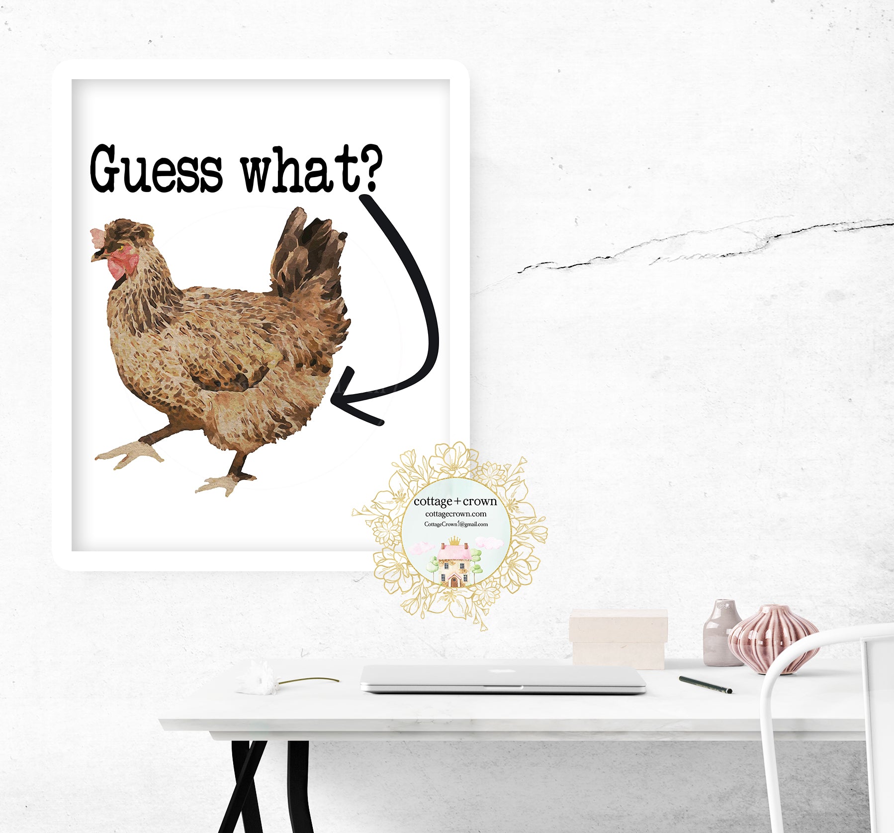 Guess What Chicken Butt - Preppy Decor - Home + Office Wall Art Print