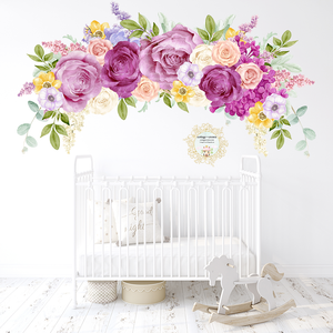 SALE - 72" Purple Yellow Flower Bouquet Wall Decal Baby Girl Floral Peony Nursery Décor