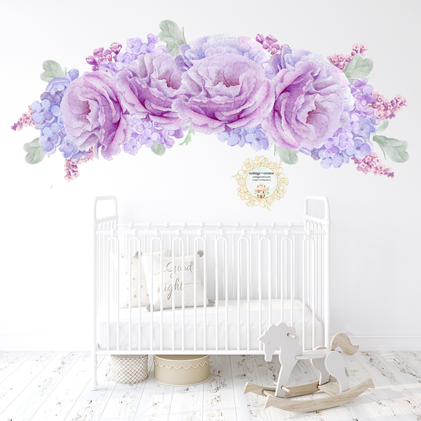SALE - 72" Purple Lavender Lilac Flower Bouquet Wall Decal Baby Girl Floral Peony Nursery Décor