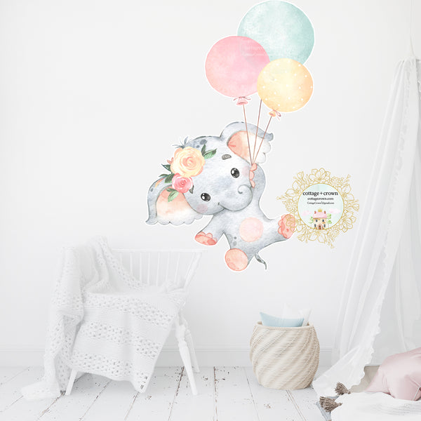 Elephant Balloons Pink Yellow Wall Decal Baby Girl Nursery Décor