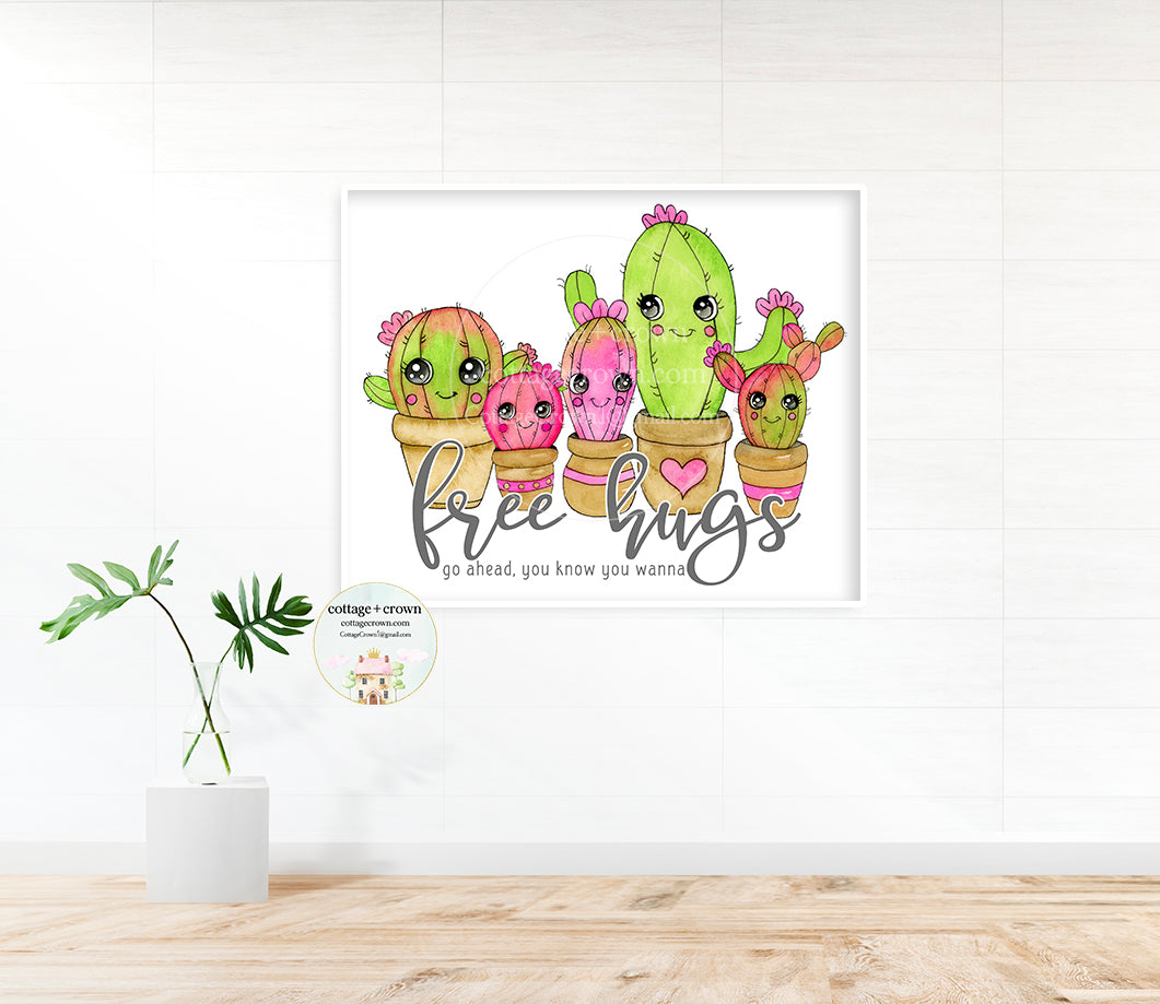 Free Hugs Cactus - Succulent Wall Art Print