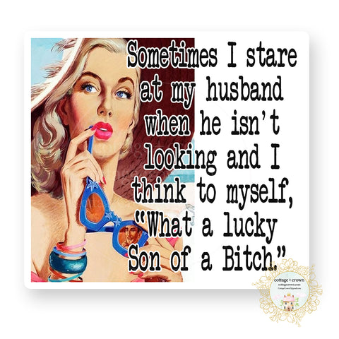 Lucky Son Of A Bitch Husband- Vinyl Decal Sticker Retro Housewife