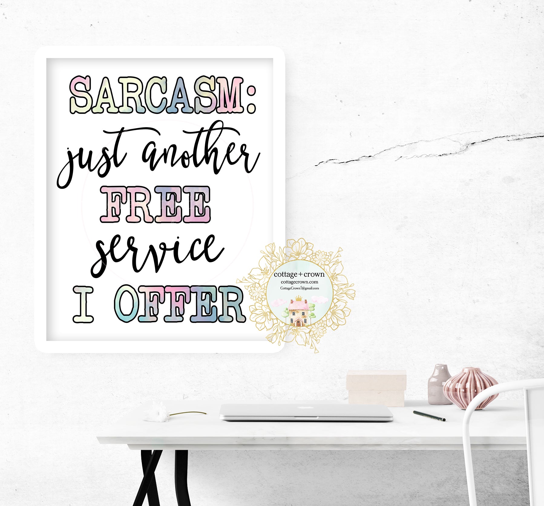 Sarcasm - Another Free Service I Offer - Preppy Rainbow Decor - Home + Office Wall Art Print